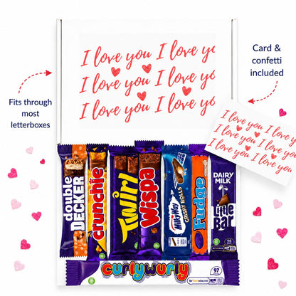 Assorted chocolate bars in a decorative box with &