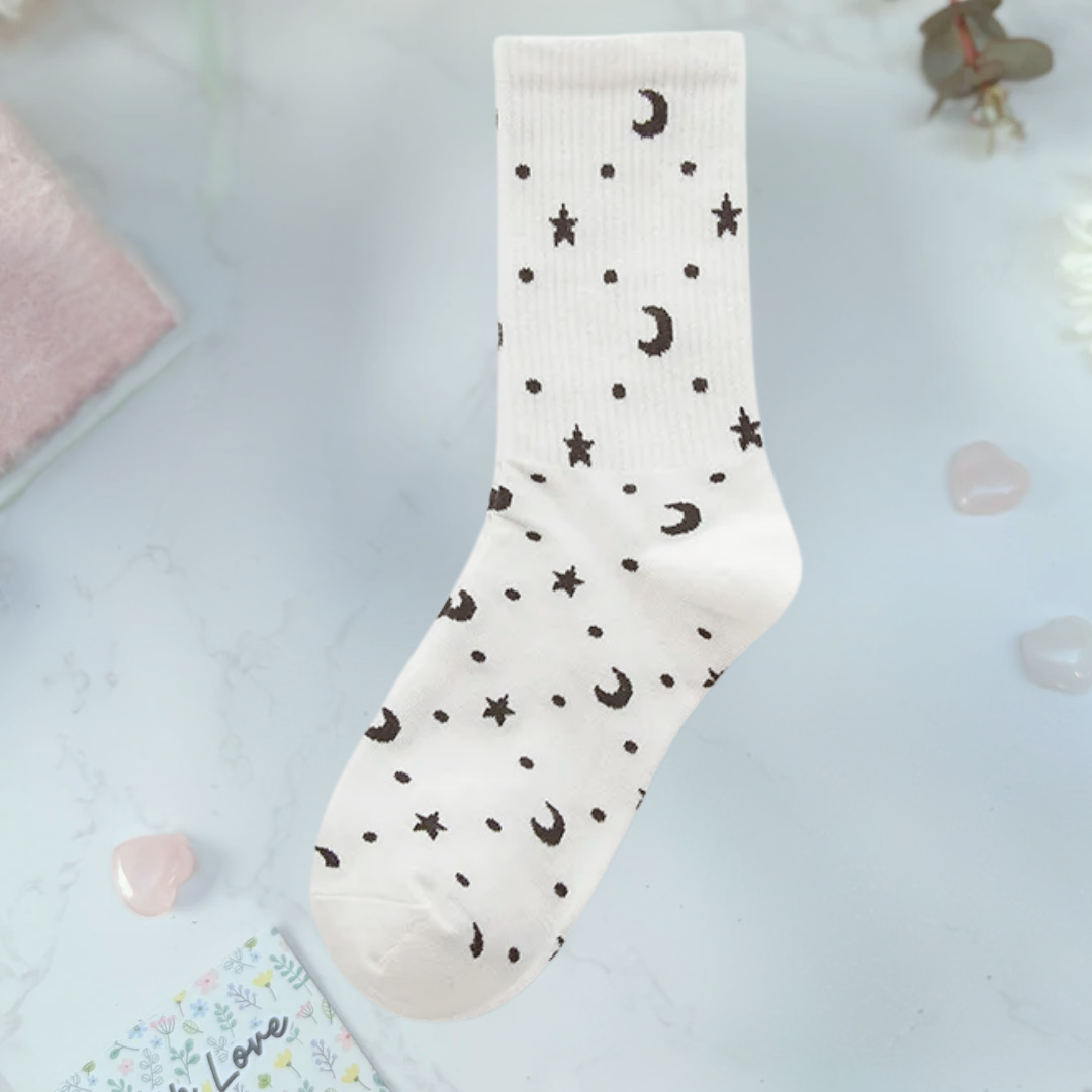 Moon and star print socks