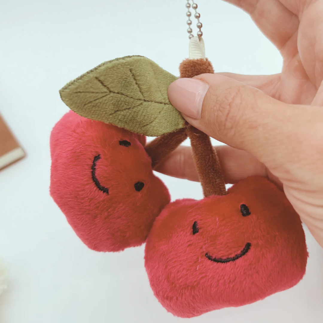 Smiley Face Cherry Plush Keyring