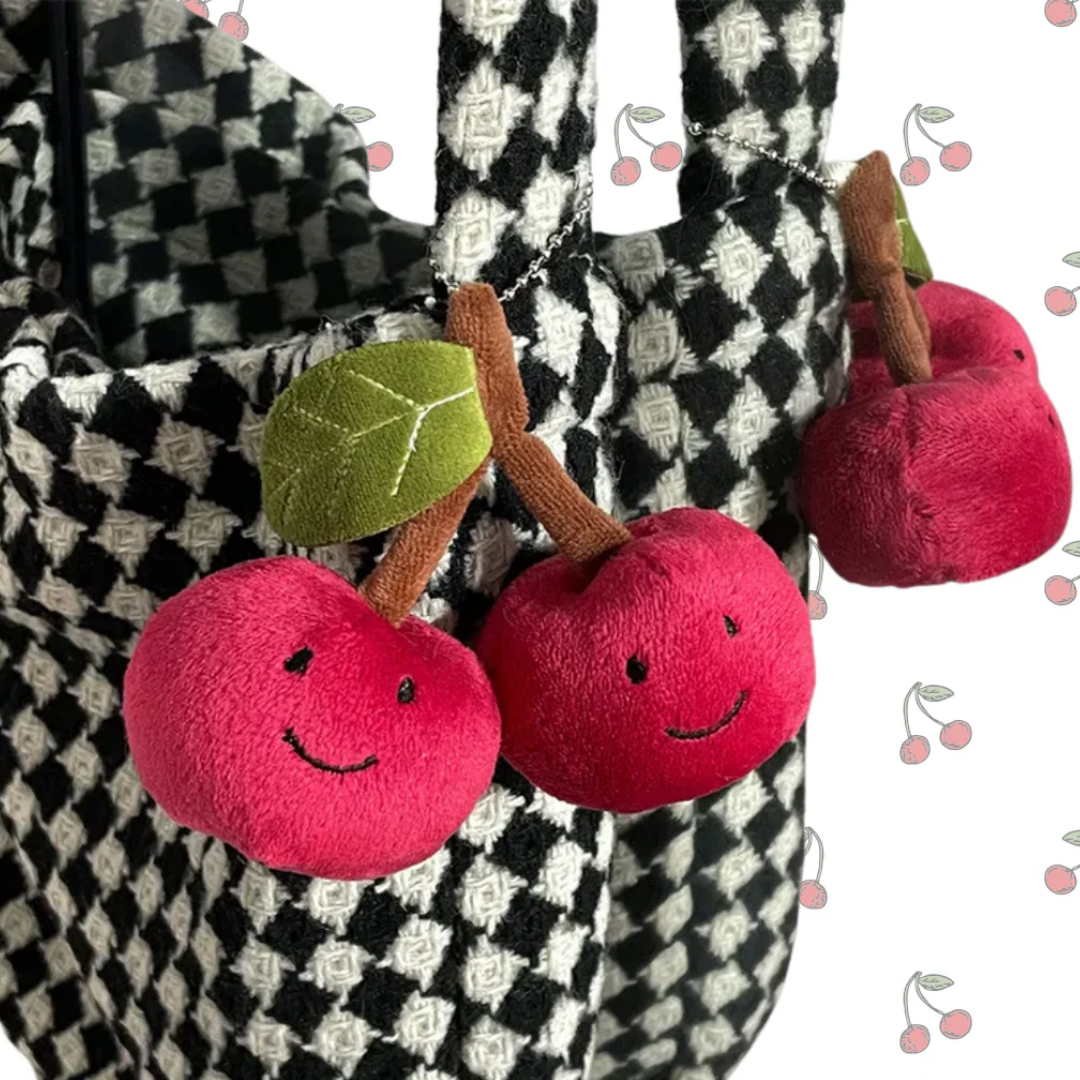 Smiley Cherry Plush Keyring