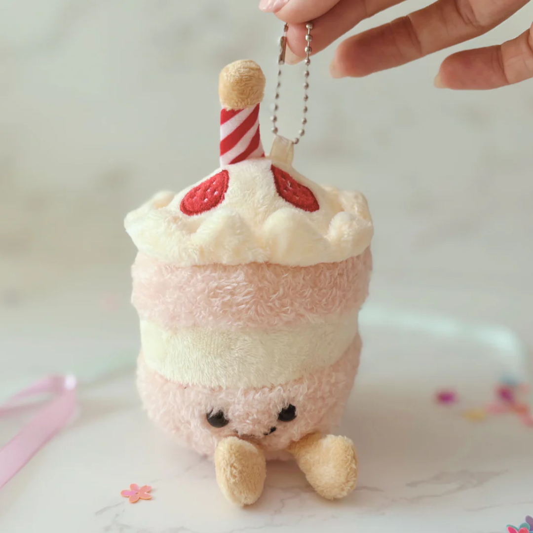 Pink Plush Birthday Cake Keyring