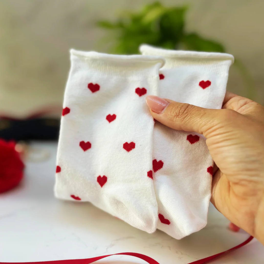 White Socks with Small Red Hearts