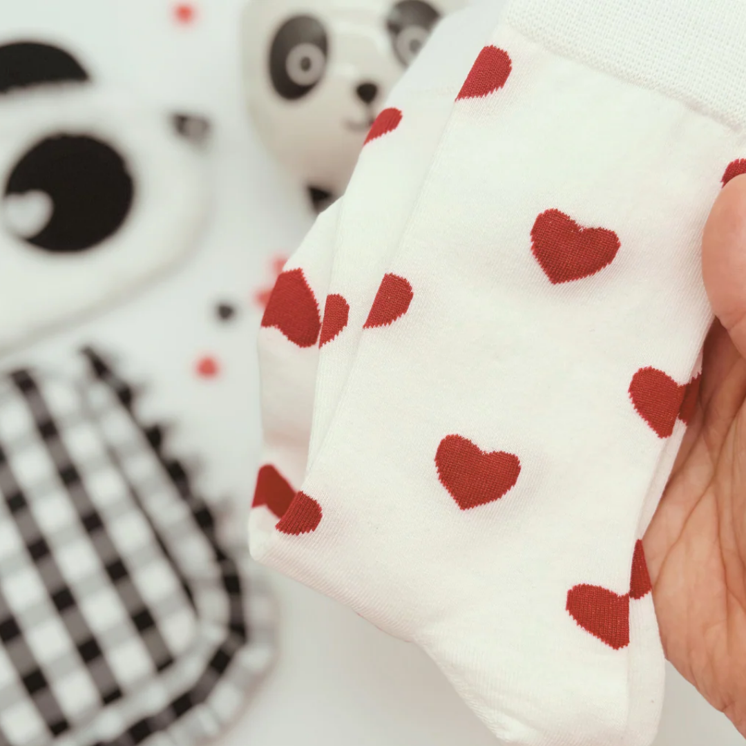 White Socks with Large Red Hearts