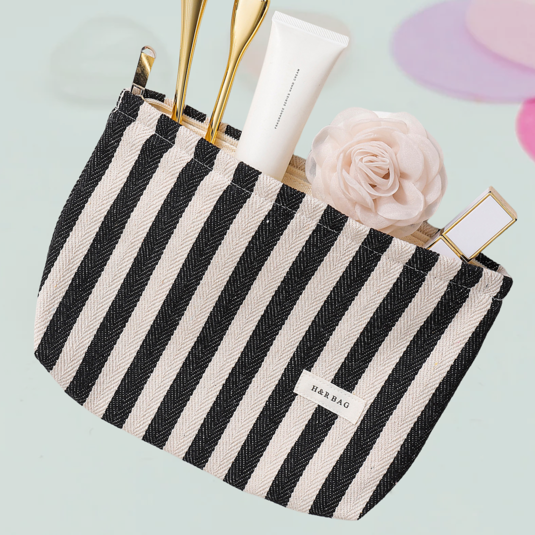 Black & White Stripe Makeup Bag