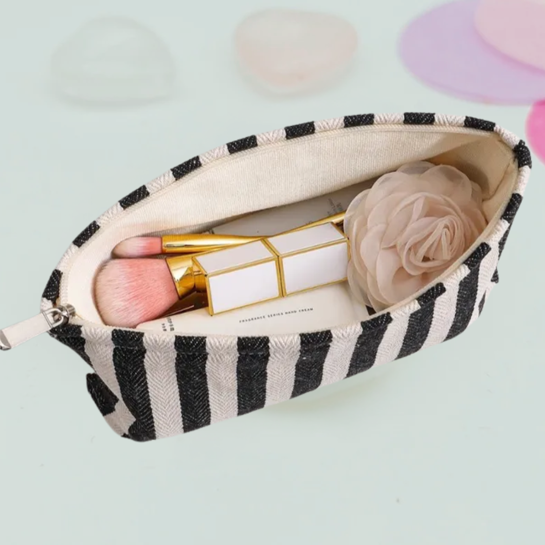 Black &amp; White Stripe Makeup Bag