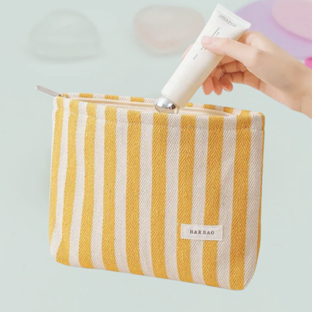 Yellow &amp; White Stripe Makeup Bag