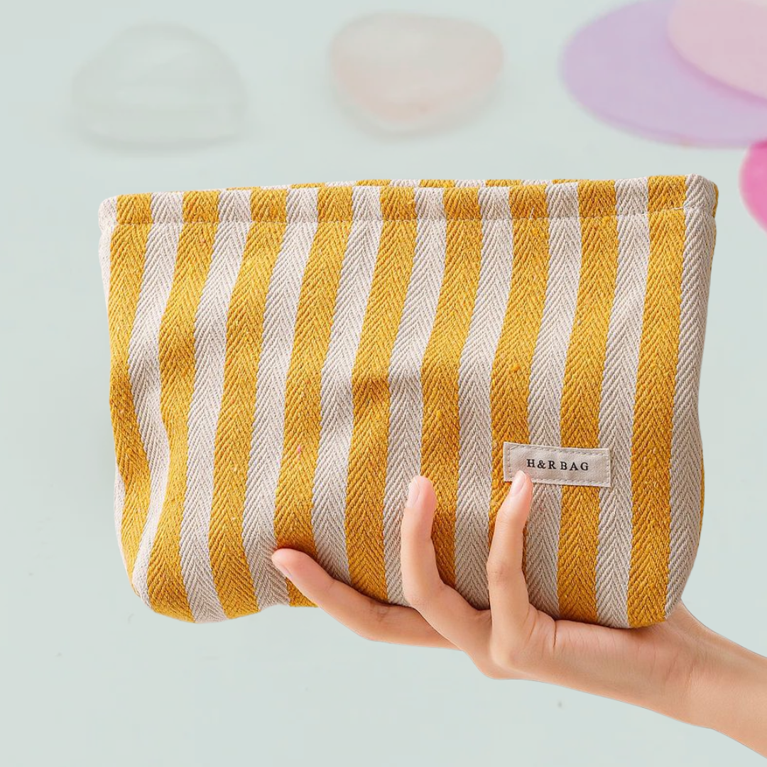 Yellow &amp; White Stripe Makeup Bag