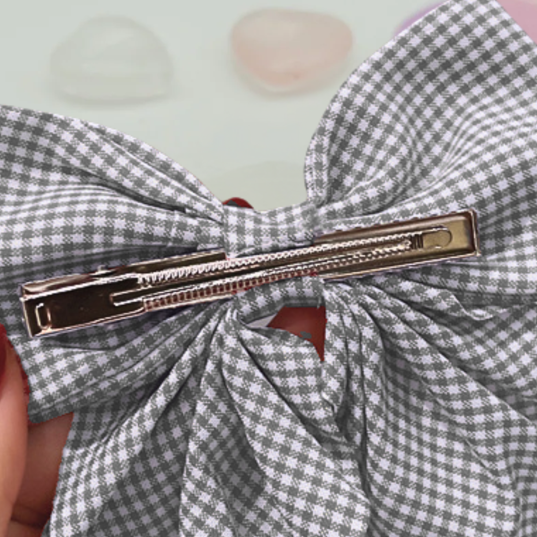 Black &amp; White Gingham Bow Hair Clip