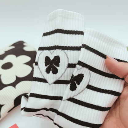 Black &amp; White Heart Socks