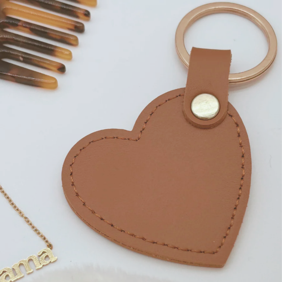 Faux-Leather Tan Heart Keyring