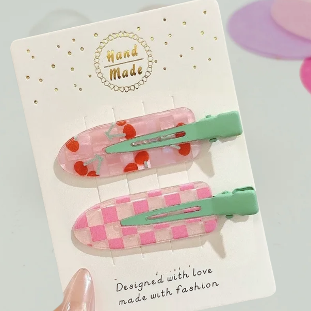 Cherry &amp; Gingham Hair Clips (Pair)