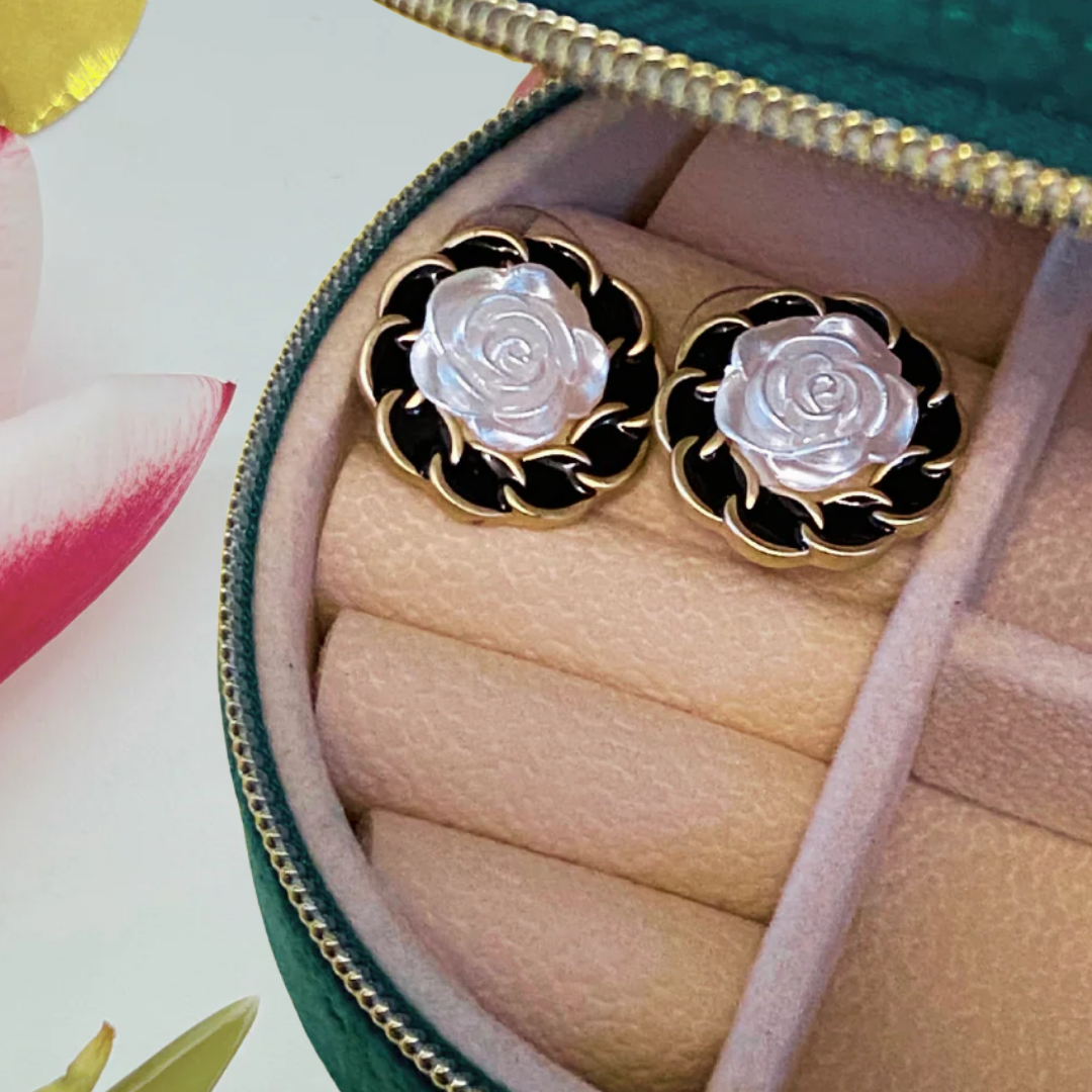 Chanel style rose stud earrings