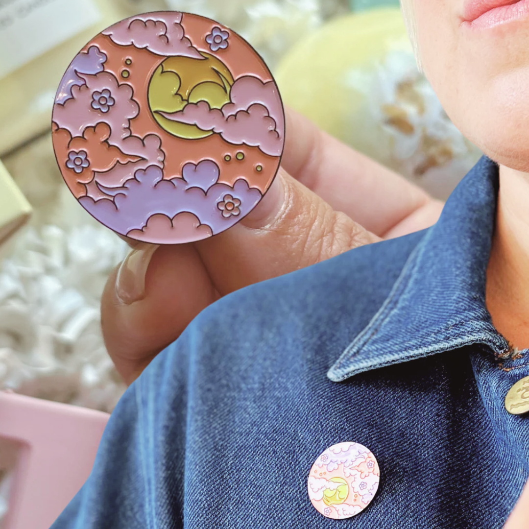 Retro Sun and Clouds Pin Badge