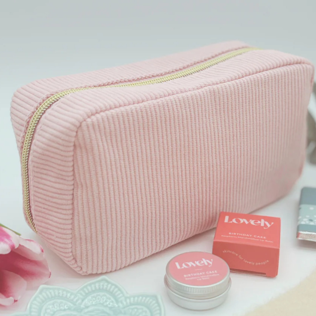 Pastel Pink Corduroy Makeup Bag