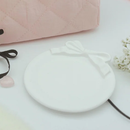 White Bow Round Trinket Tray