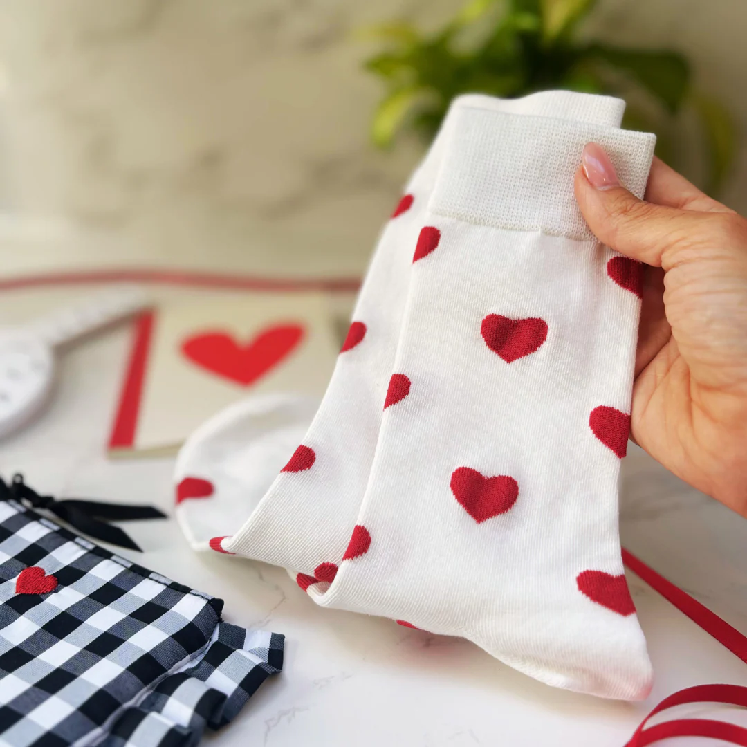 White Socks with Large Red Hearts