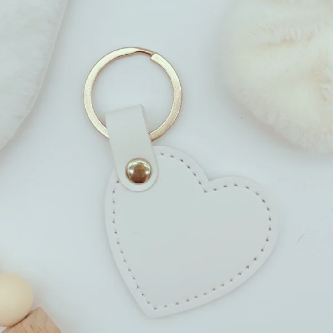 Faux-Leather White Heart Keyring