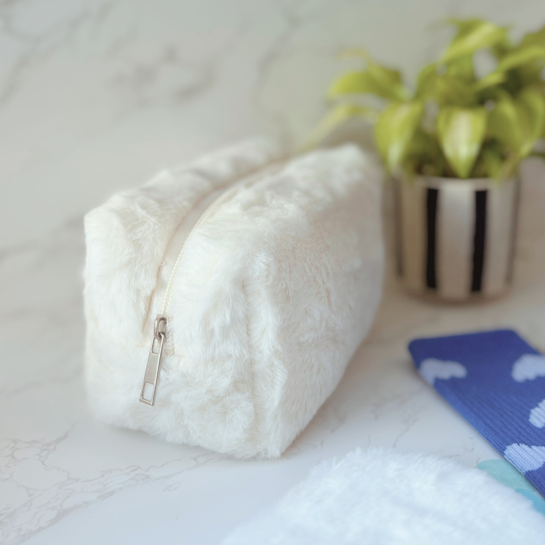White Fluffy Makeup Bag