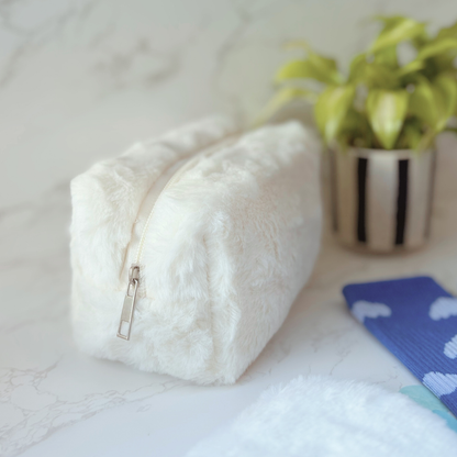 White Fluffy Makeup Bag