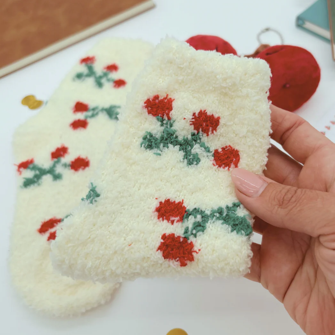 Cherry Print Fluffy Socks