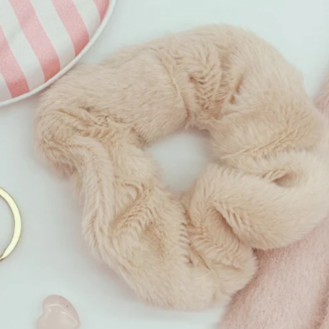 Blush fluffy hair scrunchie