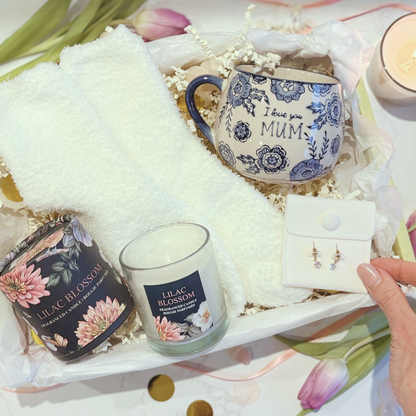 I Love You Mum Gift  – Mug, Candle, Cosy Socks &amp; Earrings, ideal Mother’s Day Gift