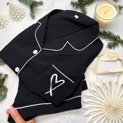Luxury Monochrome Pyjamas Gift Box – Chic Black Christmas PJ Set with Eye Mask &amp; Satin Bow