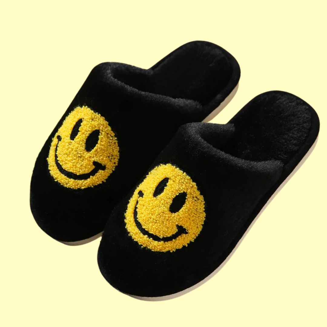 Happy Face Slipper - Black