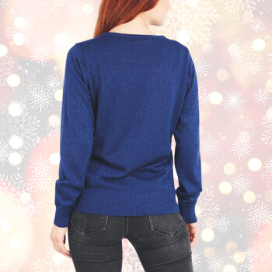 Christmas Jumper in Navy with Silver Star Detail