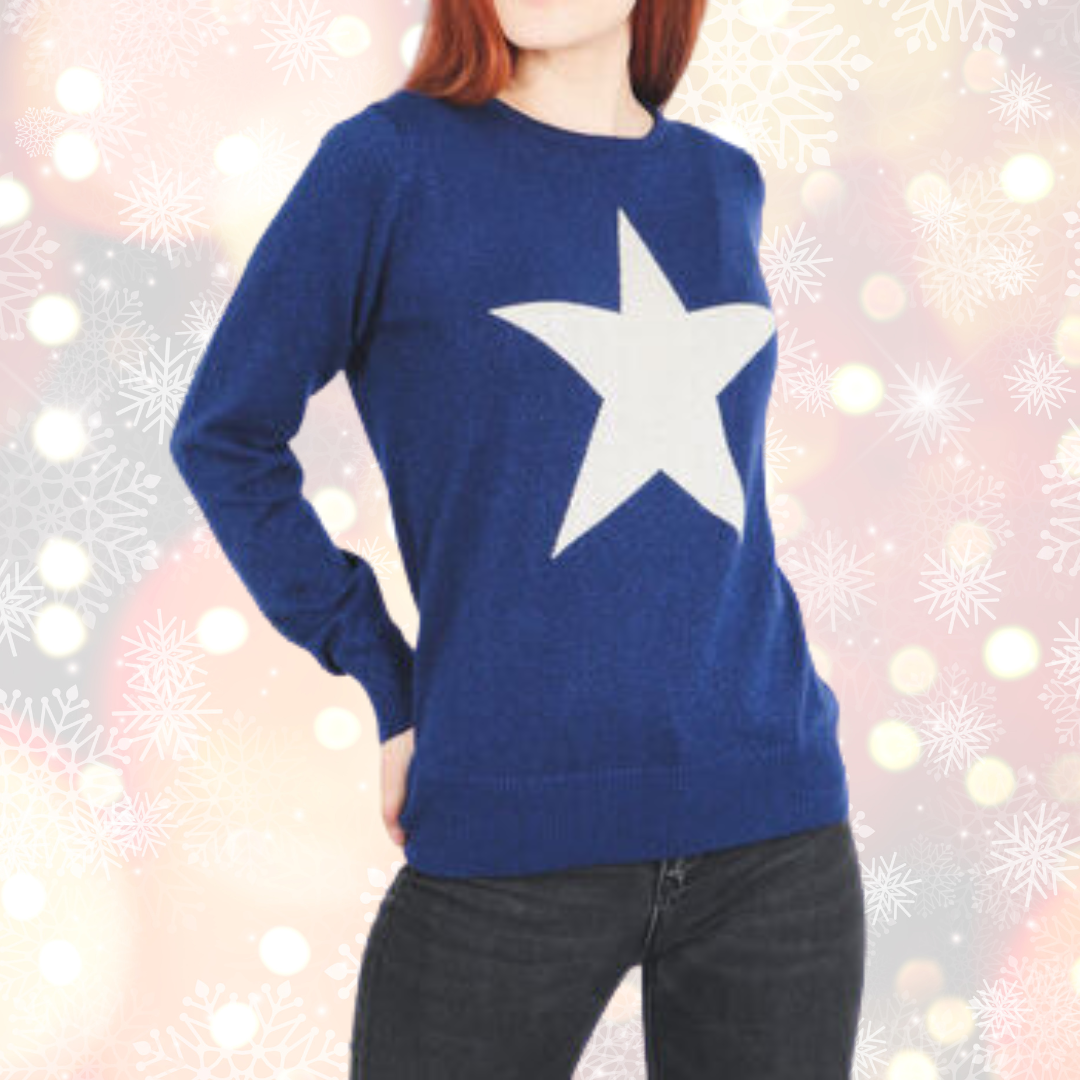 Christmas jumper in blue with silver star