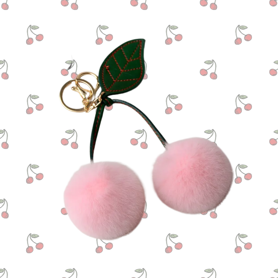 Cherry Fluffy Bag Charm - Fabulous Faux Fur Keyring - PINK