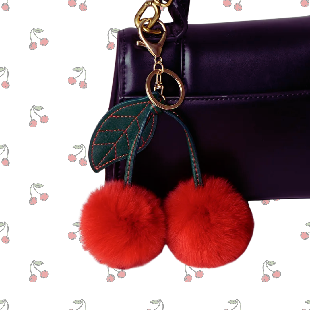 Cherry Fluffy Bag Charm - Fabulous Faux Fur Keyring - RED