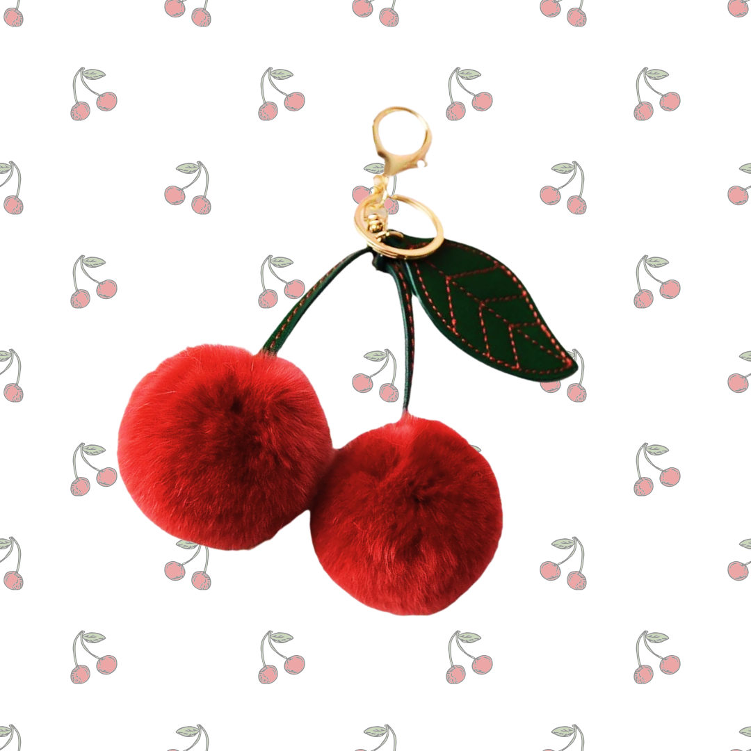 Cherry Fluffy Bag Charm - Fabulous Faux Fur Keyring - RED
