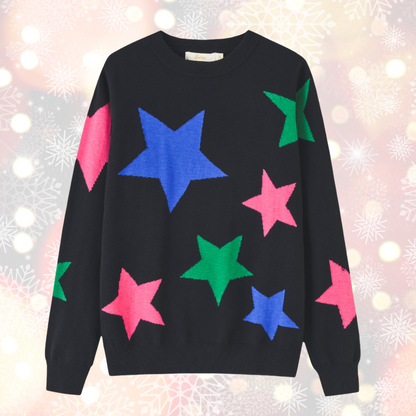 Christmas Jumper Multicoloured Star Print Black