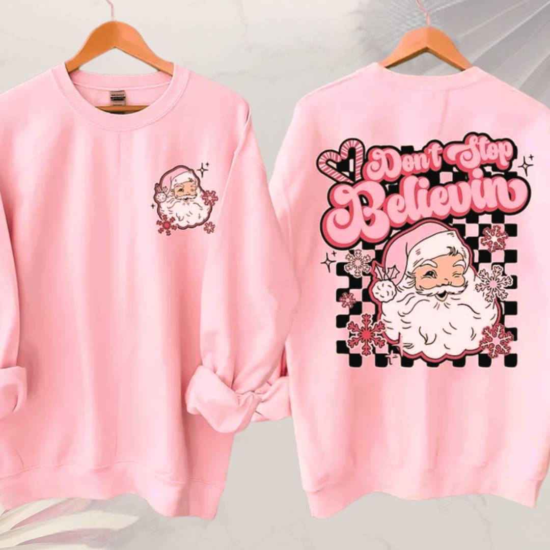 Christmas Jumper. Pink sweatshirt with Santa Claus &