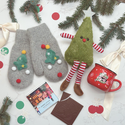 Kids Christmas Eve Gift Box – Mug, Gloves, Christmas Tree Decorative Soft Toy &amp; Chocolate RED