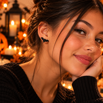 Black Glitter Bat Earrings