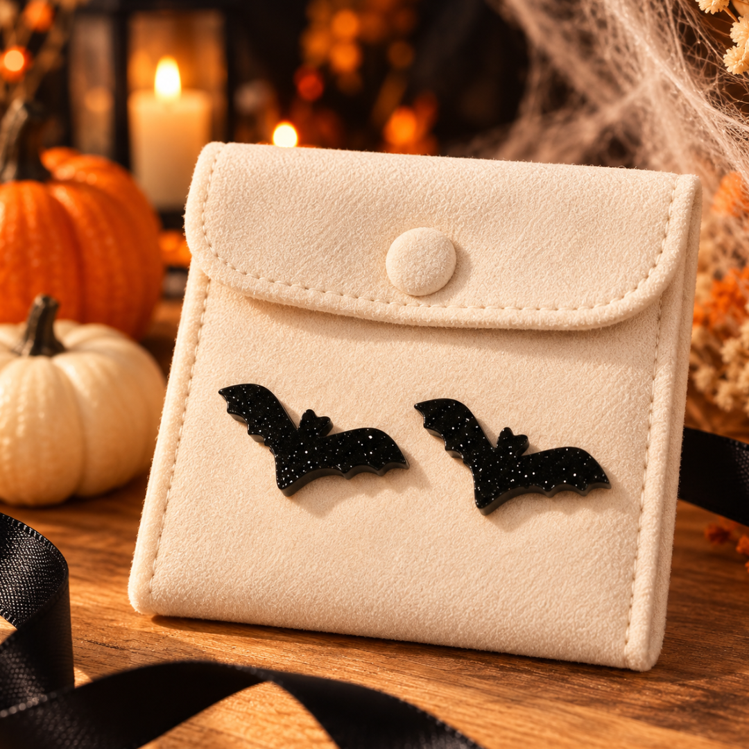 Black Glitter Bat Earrings