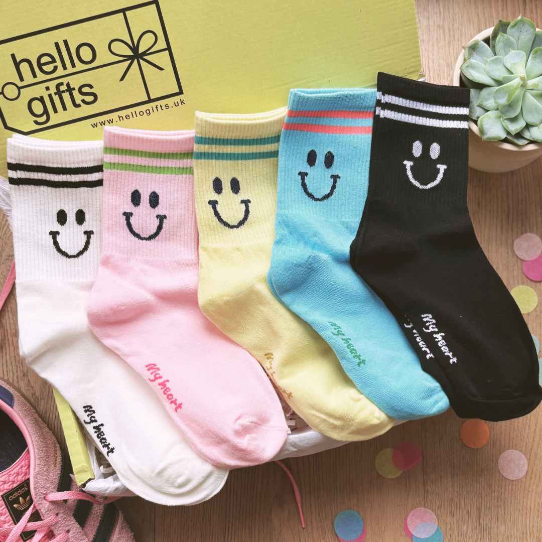 Happy Face Two Stripe Smiley Sock Letterbox Gift