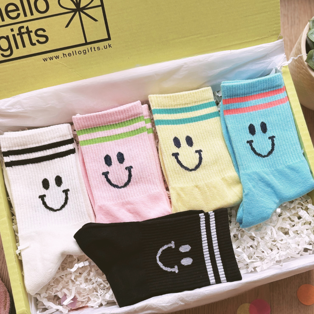 Happy Face Two Stripe Smiley Sock Letterbox Gift