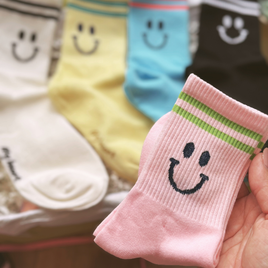 Happy Face Two Stripe Smiley Sock Letterbox Gift