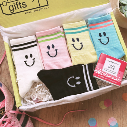 Happy Face Two Stripe Smiley Sock Letterbox Gift