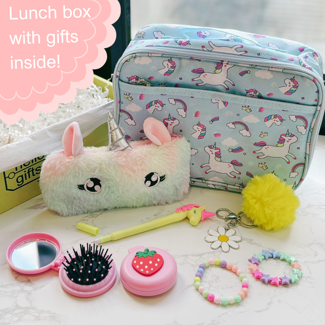 Kids Unicorn Themed Gift Box with Lunch Box! - Blue