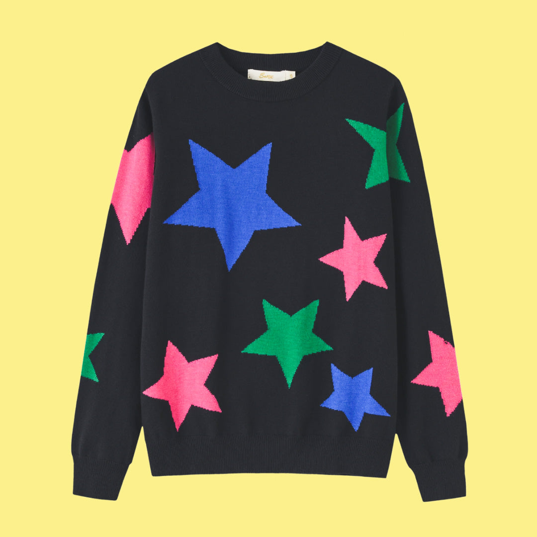Multicoloured Star Print Black Jumper