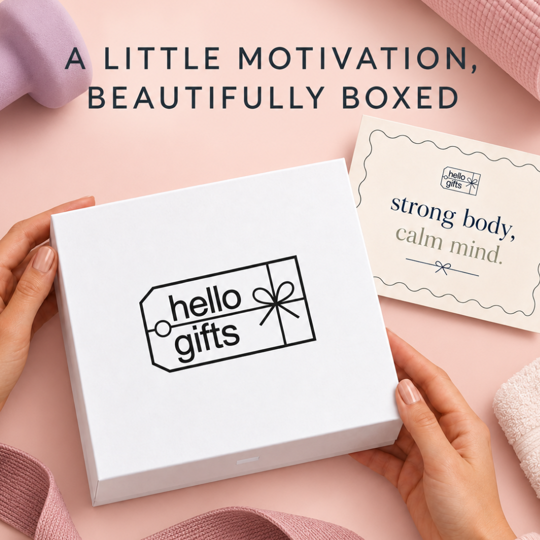 A white gift box with a black &