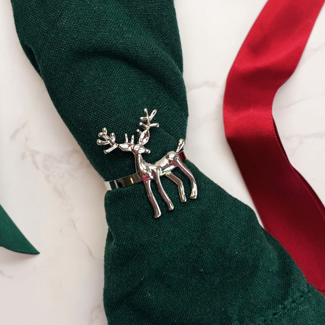 Reindeer Napkin Ring – Gold or Silver Christmas Table Decoration (Set of 4 or 6)