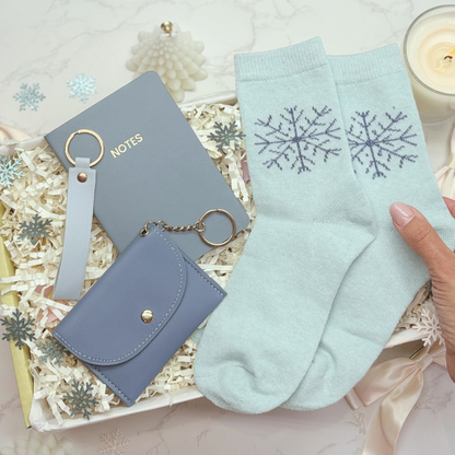 Luxury Blue Letterbox Gift for Her – Notebook, Socks, Purse &amp; Key strap