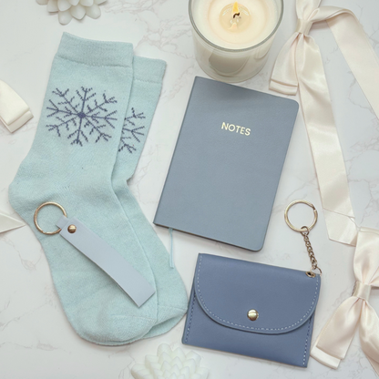 Luxury Blue Letterbox Gift for Her – Notebook, Socks, Purse &amp; Key strap