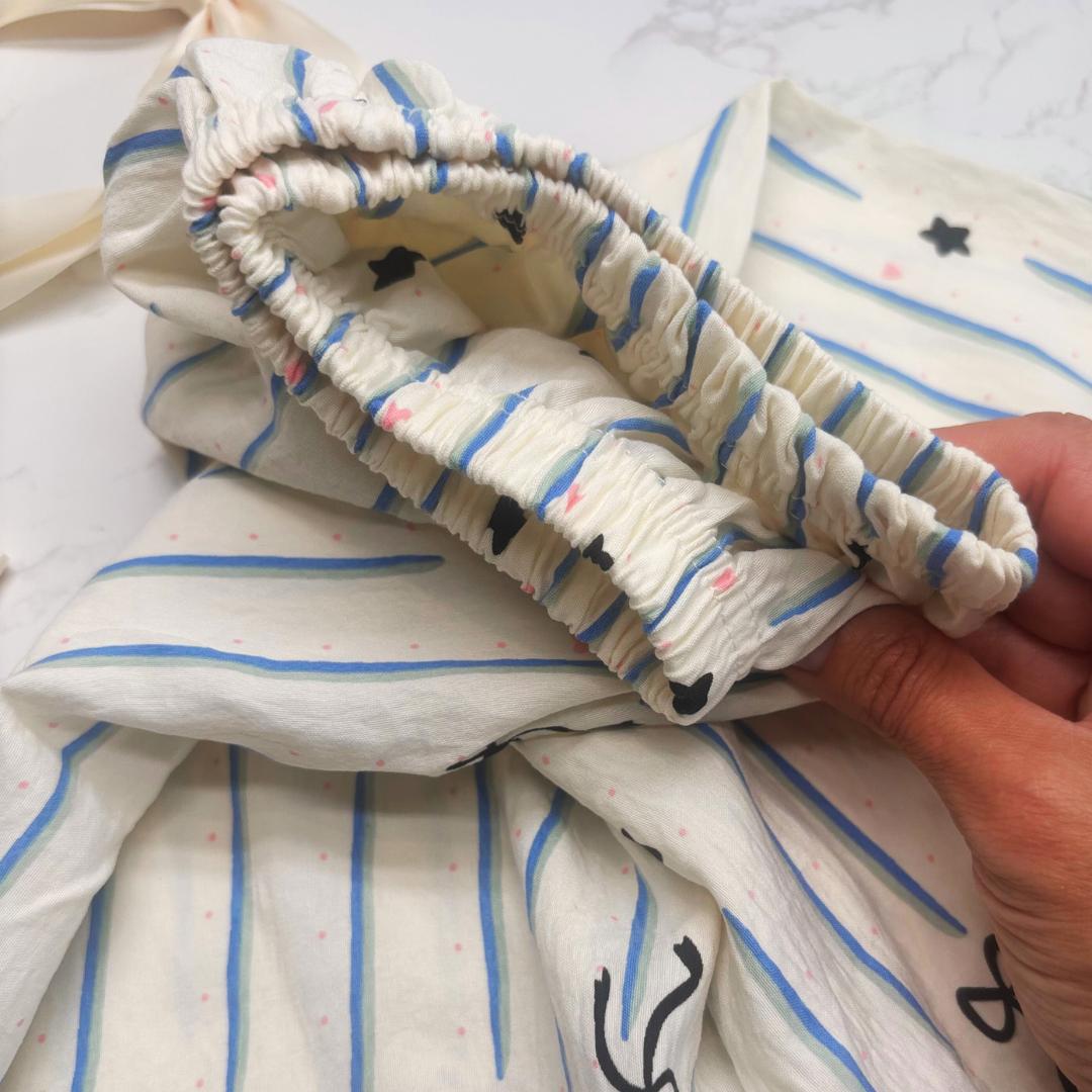 Striped Pyjamas with Star, Heart &amp; Bow Detail – Christmas PJ Gift Box with Blue Eye Mask for Her, Teen, Sister, Daughter