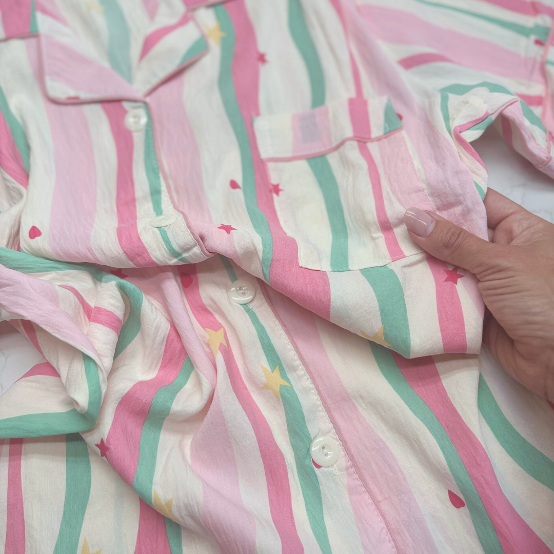 Striped Pyjamas with Star &amp; Heart Detail – Christmas PJ Gift Box with Eye Mask for Her, Teen, Sister, Daughter